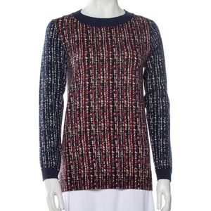 Tory Burch Blue Wool Printed Knit Sweater